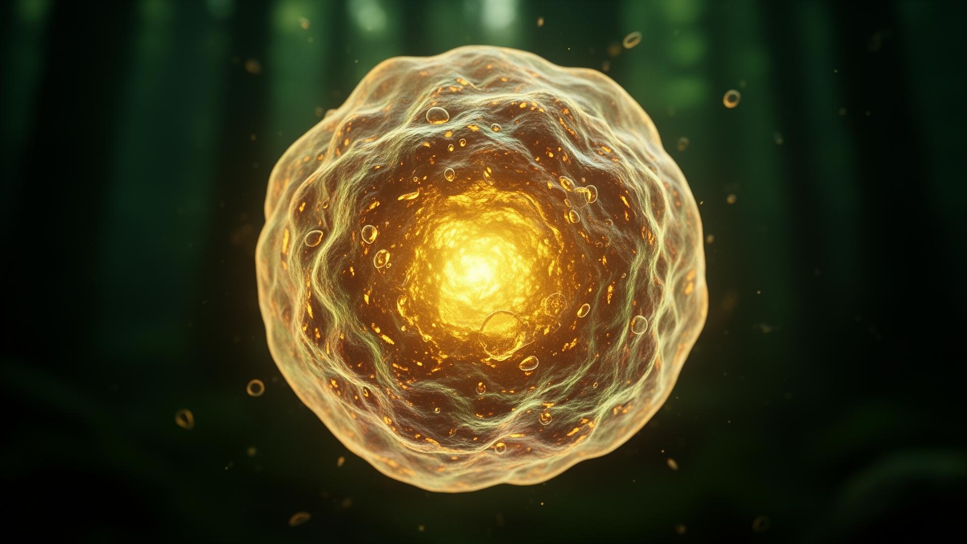 Cell undergoing apoptosis lit from within