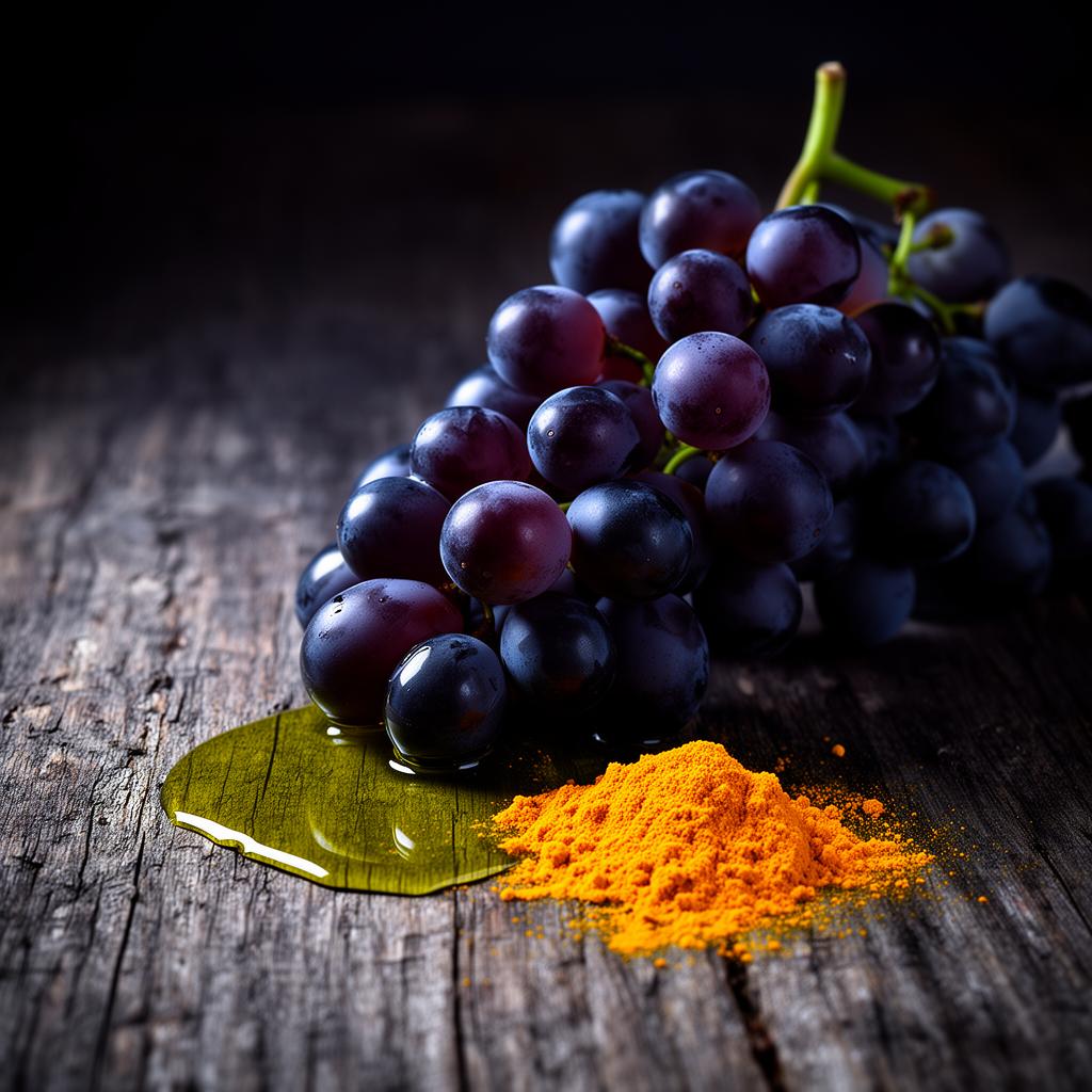 Dark grapes, olive oil and turmeric